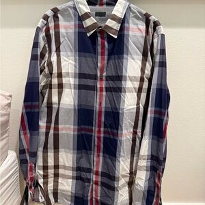 Vince Men's Checkered Shirt - Navy, White, Brown, Red